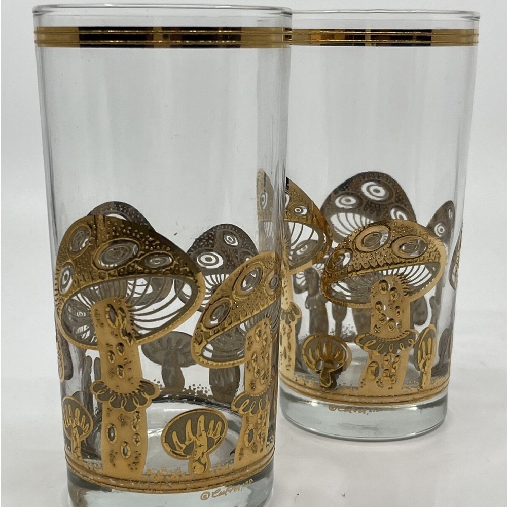 Set of 2 vintage 1970’s Culver Gold Mushroom 12 oz. Highball drinking glasses